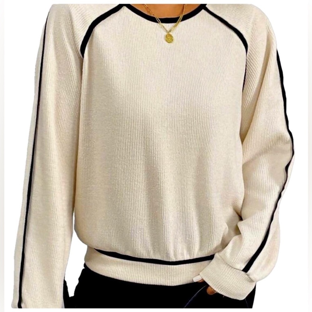NEW SWEATER/ SWEATSHIRT RAGLAN SLEEVE, SLEEVE STRIPING, SHEIN, SEE DIMS